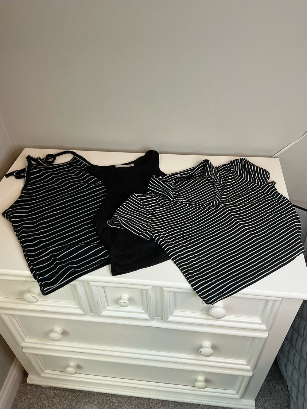 American Eagle Outfitters Black & White Striped Crop Top Set